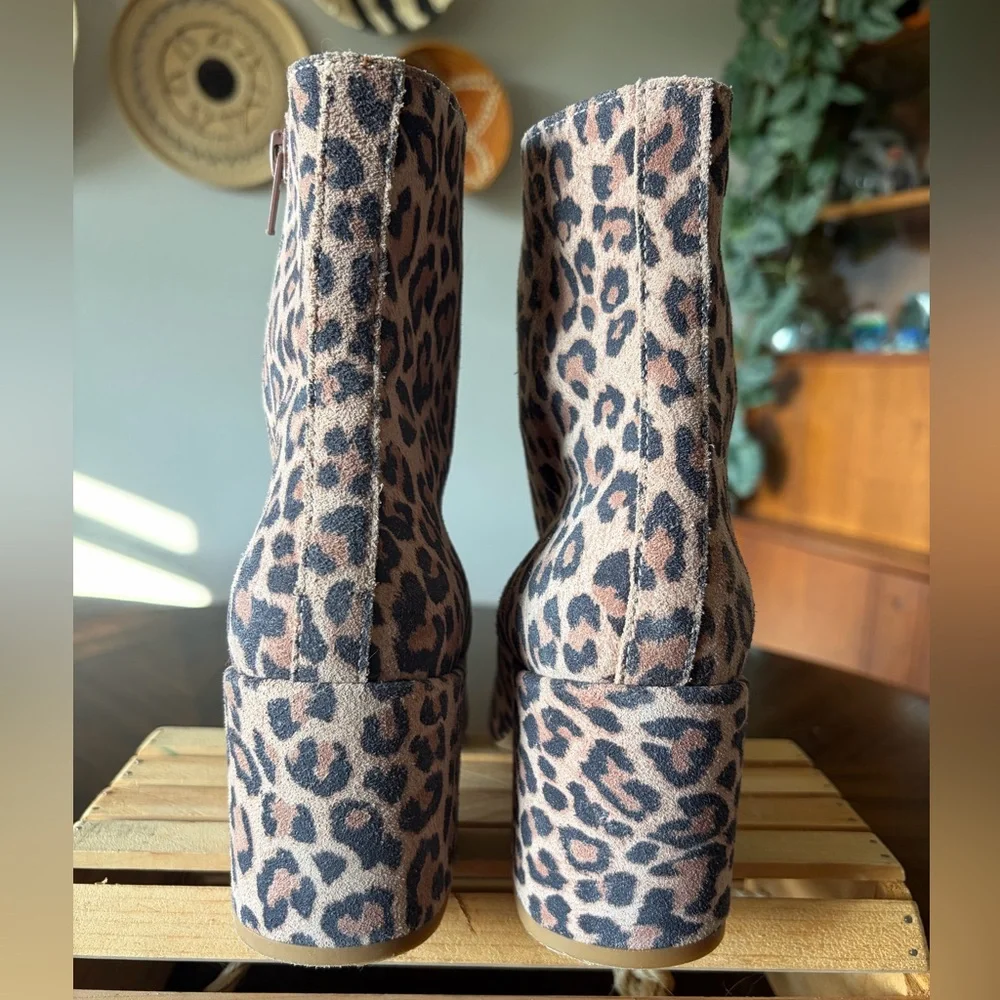 Free People Nicola Suede Block Heel Calf Boots Leopard Cheetah Women’s 37 7 - Picture 4 of 12